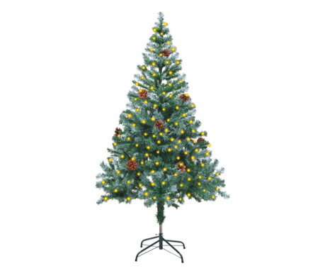 Námrazou pokrytý vánoční stromek s LED diodami a šiškami 150 cm