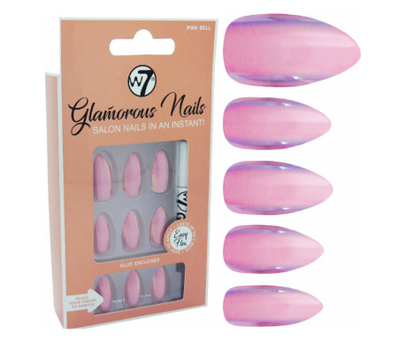 Kit 24 Unghii False W7 Glamorous Nails, Pink Bell, cu adeziv inclus si pila de unghii