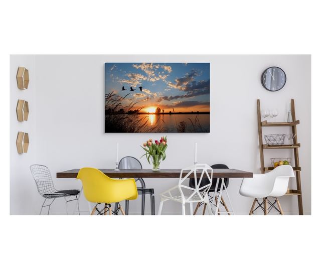 Canvas Print for Living Room Birds LANDSCAPE Sunset 3D