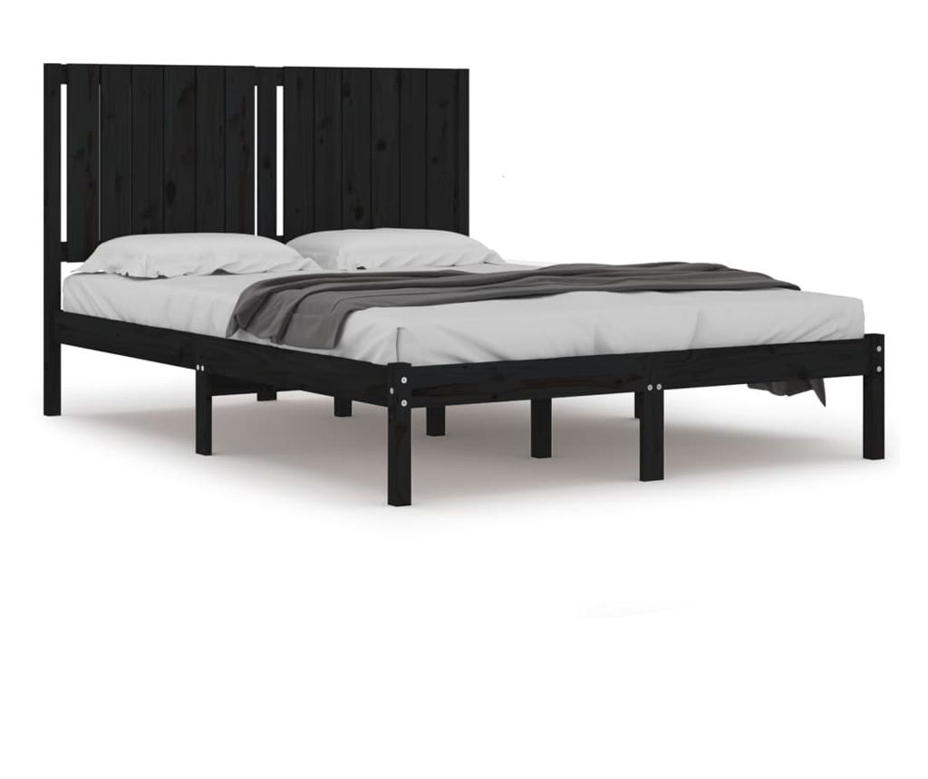 Postelja okvir Double 4FT6, črna, 135x190 cm, masivno borovo les. - 2