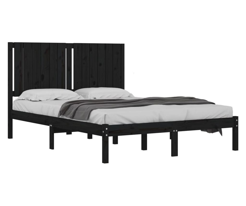Postelja okvir Double 4FT6, črna, 135x190 cm, masivno borovo les. - 3
