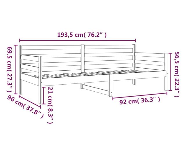 Дневно легло, 90x190 см, Масивна борова дървесина