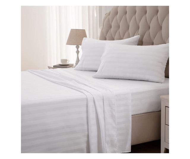 Sofi FIVE STORE damaszt elasztikus ágynemű, csíkos 1 cm, sűrűség 130 g/m2, 160/200 cm, fehér 160/200/20cm