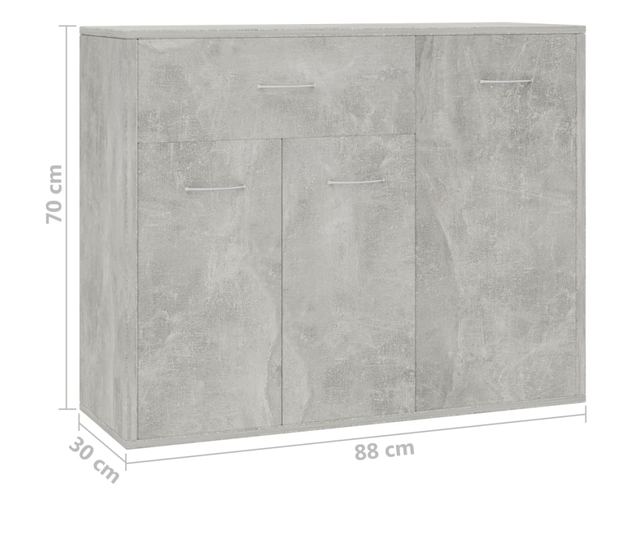 betonszürke forgácslap tálalószekrény 88 x 30 x 70 cm