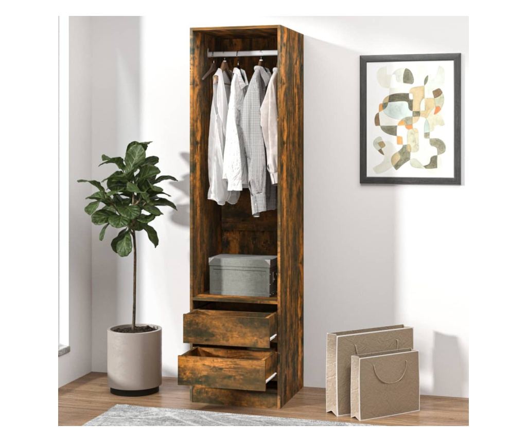 Гардероб с чекмеджета опушен дъб 50x50x200 см инженерно дърво - 13