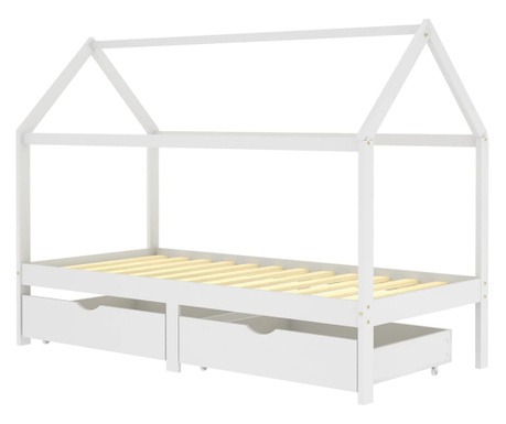 Cadru de pat copii cu sertare alb 90 x 200 cm lemn masiv de pin