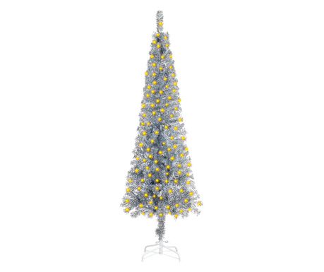 Úzký vánoční stromek s LED diodami stříbrný 120 cm