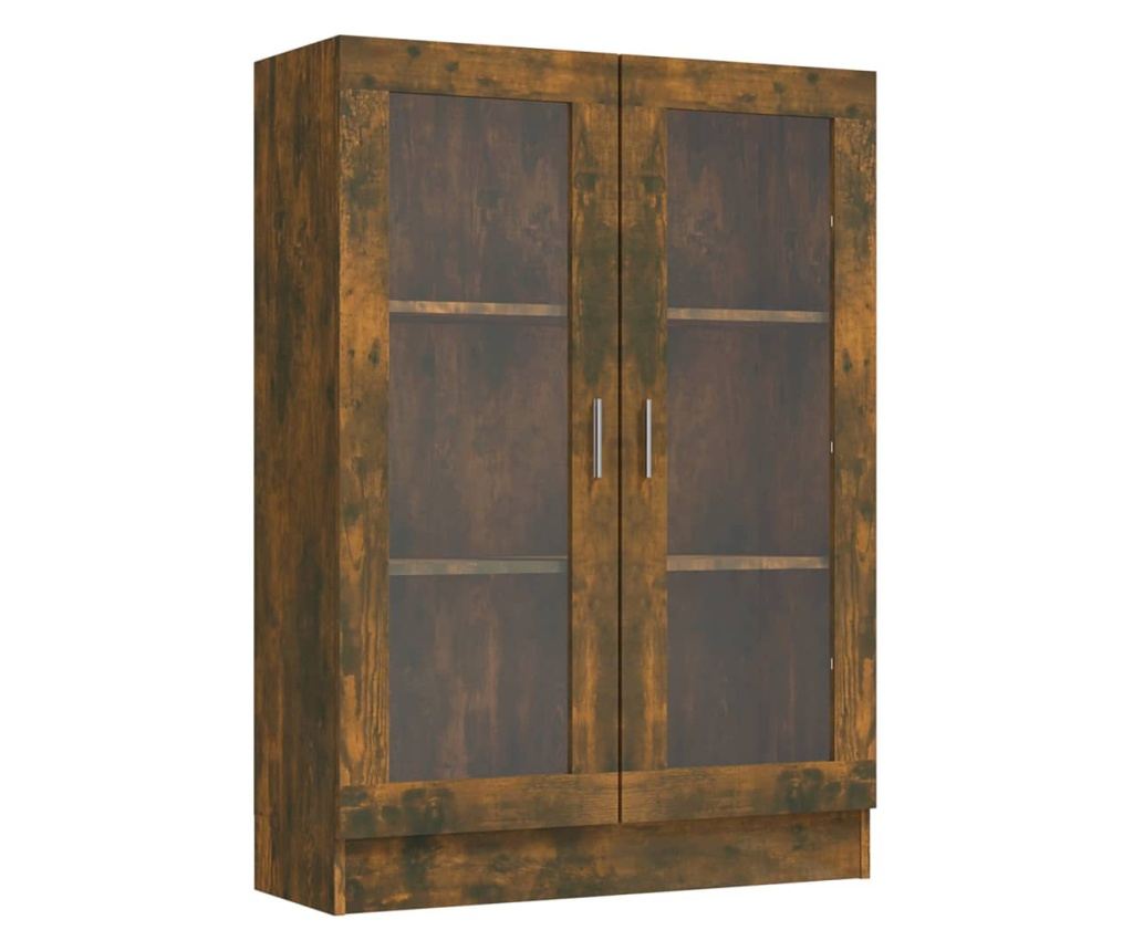 füstös tölgyszínű szerelt fa vitrinszekrény 82,5x30,5x115 cm - 2