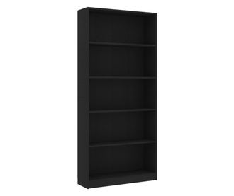 5-szintes fekete forgácslap könyvszekrény 80 x 24 x 175 cm