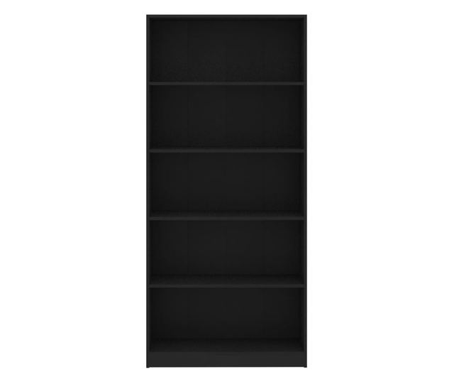 5-szintes fekete forgácslap könyvszekrény 80 x 24 x 175 cm