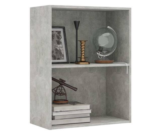 Bibliotecă cu 2 rafturi, gri beton, 60 x 30 x 76,5 cm, PAL