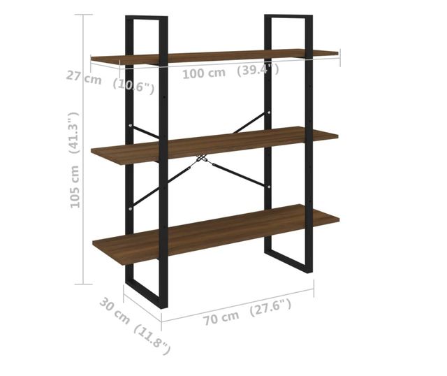 barna tölgyszínű szerelt fa könyvszekrény 100 x 30 x 105 cm
