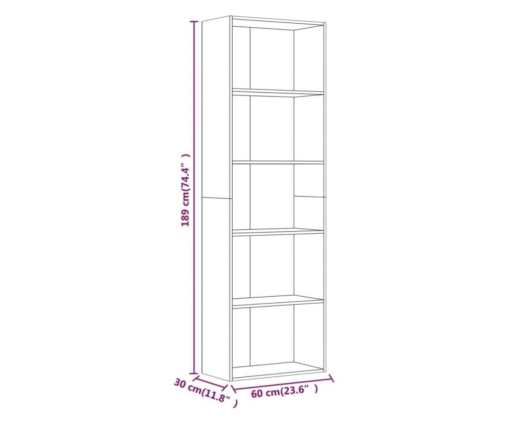 Βιβλιοθήκη 5 Επιπέδων Καπνιστός Δρυς 60x30x189 cm από Επεξεργασμένο Ξύλο - 6