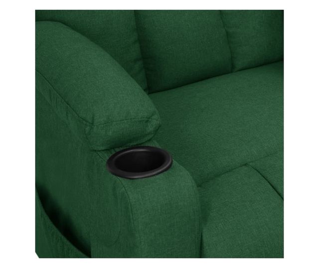 Електрически реклайнер масажен стол, тъмнозелен, плат