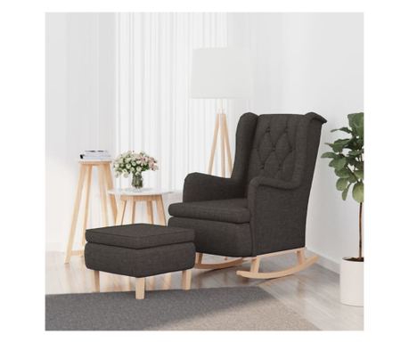 Houpací křeslo s taburetem, tmavě šedé, textilní materiál