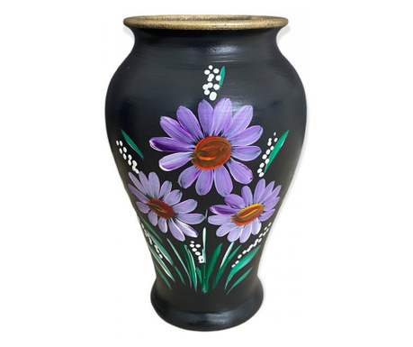 Vaza ceramica neagra pictata manual
