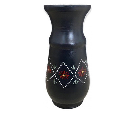 Vaza ceramica neagra pictata manual cu motive traditionale