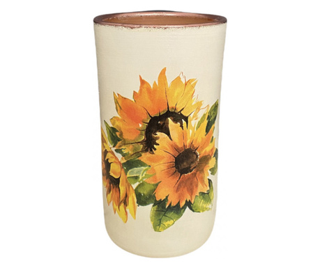Vaza ceramica tip cilindru cu floarea soarelui