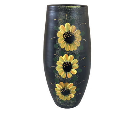 Vaza ceramica neagra cu flori galbene