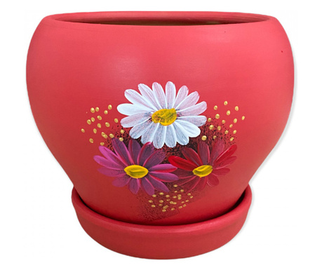 Ghiveci rosu din ceramica cu floricele