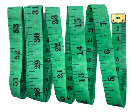 Centimetru de croitorie clasic, lungime 150cm, din polietilena, imprimare fata dubla, in centimetri si inch - Verde
