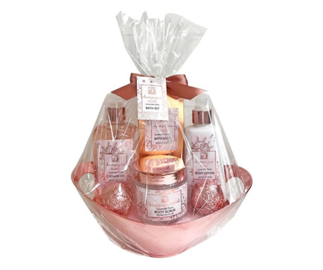 Set cu 6 produse cu aroma trandafiri in vas roz
