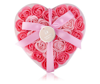 Aranjament cadou inimioara cu 24 de trandafiri din sapun roz
