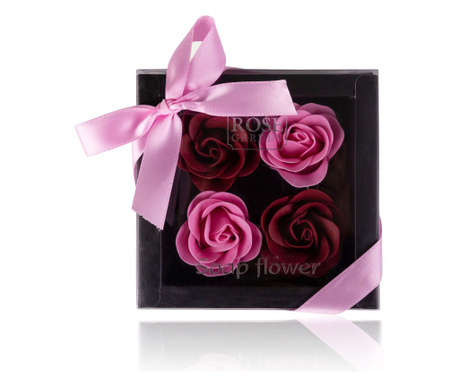 Aranjament cu 4 trandafiri din sapun rosii si roz