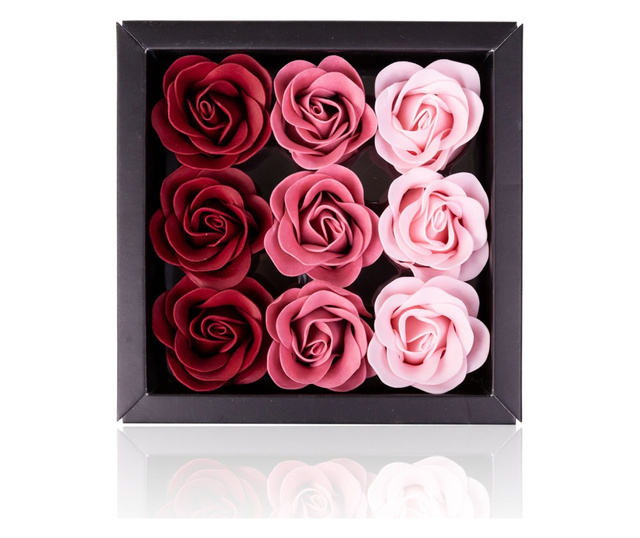 Set cadou cu 9 trandafiri in cutie neagra rosii si roz