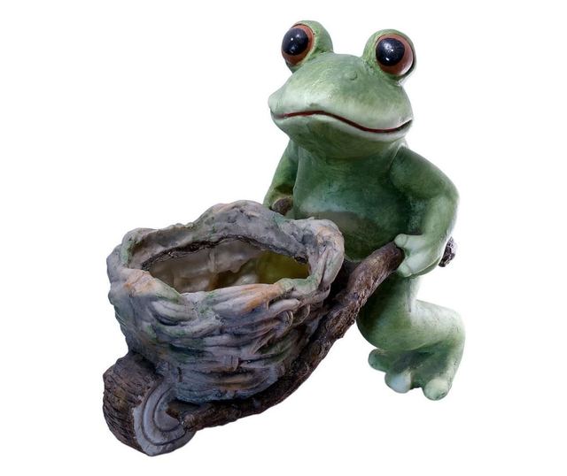 Градинска декорация Mercaton®, Керамичен материал, Модел на жаба с количка, 31,5x21x35 см