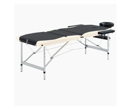 3-strefowy, składany stół do masażu, aluminium, czarno-beżowy