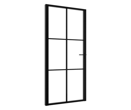 Drzwi wewnętrzne, szkło ESG i aluminium, 102,5x201,5 cm, czarne