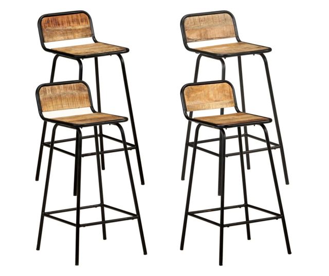 Barski stoli, 4 kosi, masiven mangov les