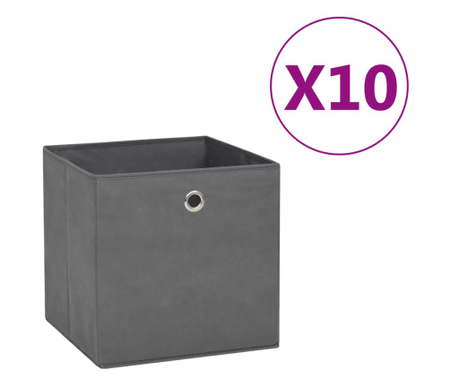 Кутии за съхранение, 10 бр, нетъкан текстил, 28x28x28 см, сиви