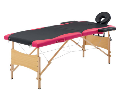 Składany stół do masażu, 2 strefy, drewniany, czarno-różowy