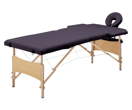 Składany stół do masażu, 2 strefy, drewniany, fioletowy