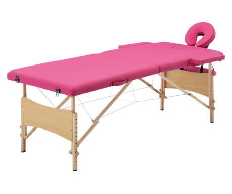 Składany stół do masażu, 2 strefy, drewniany, różowy