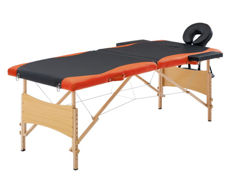 Składany stół do masażu, 2 strefy, drewno, czarno-pomarańczowy