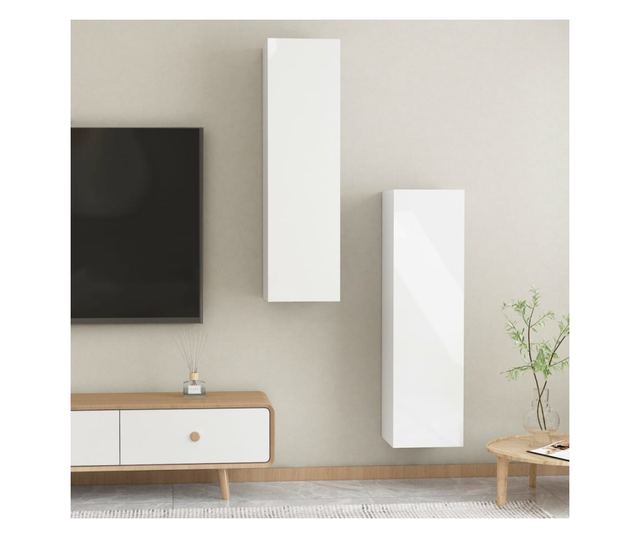 TV komode, 2 kom., bijele visoki sjaj, 30,5x30x110 cm, PAL