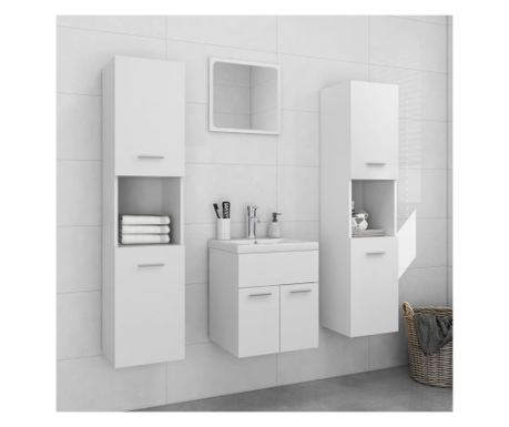Set mobilier de baie, alb, PAL