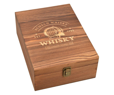 Set cu 4 pahare si 8 cuburi din bazalt pentru whisky in cutie din lemn