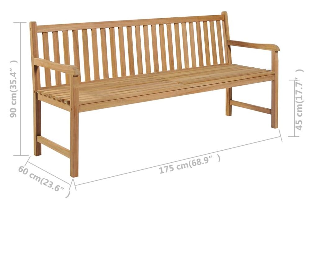 Градинска пейка, 175 см, масивно тиково дърво - 7