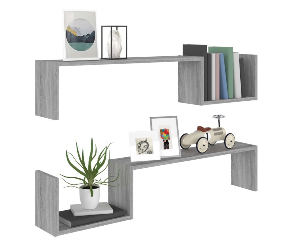 Falik sarokpolc 2 db sonoma szürke 100x15x20 cm feldolgozott fa - 4