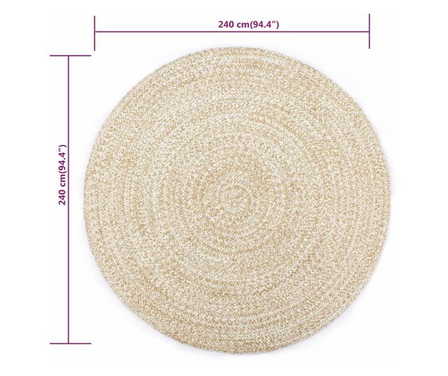 Ručno rađeni tepih od jute bijelo-smeđi 240 cm