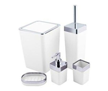 Mercaton® fürdőszobai kiegészítő készlet, 5 darabból áll, WC kefe, szemetes, szappanadagoló, üveg, szappantartó, tartós és ellen