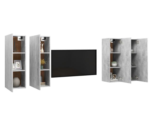 TV komode, 4 kom., siva beton, 30,5x30x90 cm, PAL