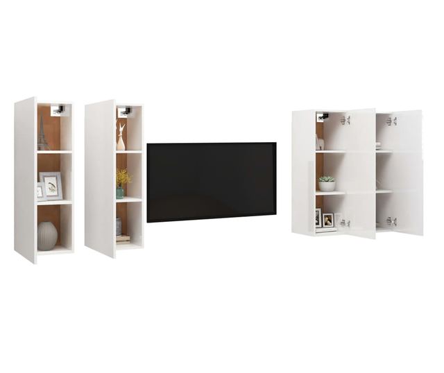TV komode, 4 kom., bijele visoki sjaj, 30,5x30x90 cm, PAL