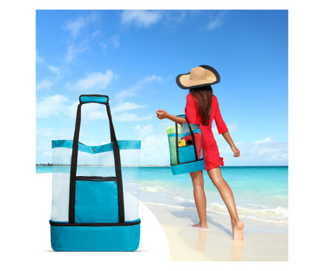 Термична чанта Mercaton® за плаж или къмпинг, 600D Oxford, страничен джоб, затваряне с щракване, презрамка, 45 x 43 x 15 см, син