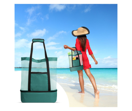 Термочанта Mercaton® за плаж или къмпинг, 600D Oxford, страничен джоб, затваряне с щракване, презрамка, 45 x 43 x 15 cm, зелена