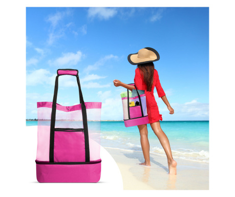 Термочанта Mercaton® за плаж или къмпинг, 600D Oxford, страничен джоб, затваряне с щракване, презрамка, 45 x 43 x 15 см, розово